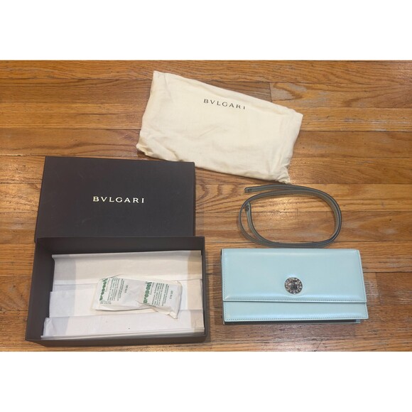 Bvlgari Turquoise Leather Clutch Shoulder Bag100% Authentic Size 9